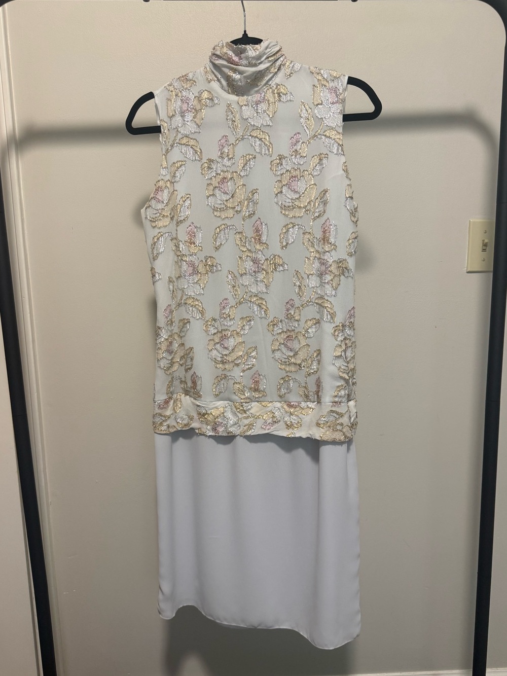 Vintage Baby Blue Sleeveless Floral Dress
